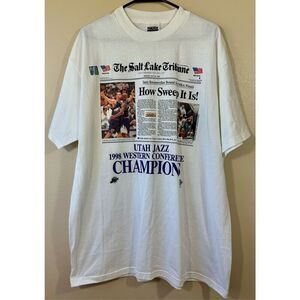 NWOT Vintage 1998 NBA Basketball Utah Jazz Western Conference SLC Tribune Tee XL